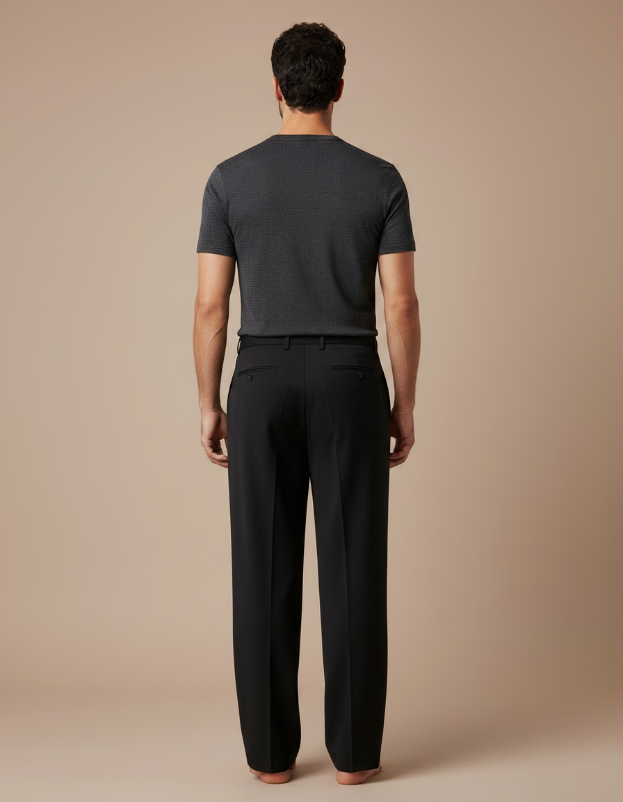 Pantalon Fluide Noir Ample Droit Élégant Homme - Viscose - vue 2
