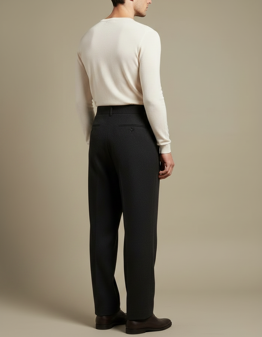 Pantalon Fluide Homme Gris Foncé Laine Plissé - vue 2