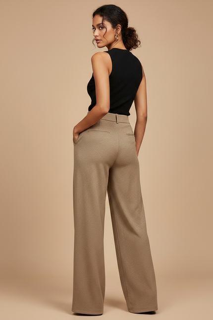 Pantalon Fluide Écru Ample Plissé Texturé Élégant - Beige Polyester - vue 2
