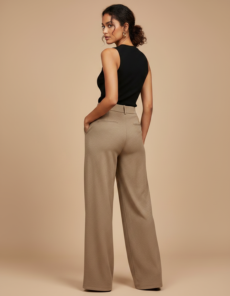 Pantalon Fluide Écru Ample Plissé Texturé Élégant - Beige Polyester - vue 2