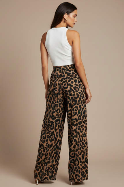 Pantalon Fluide Léopard Fendu Large Taille Haute - Imprimé Viscose - vue 2
