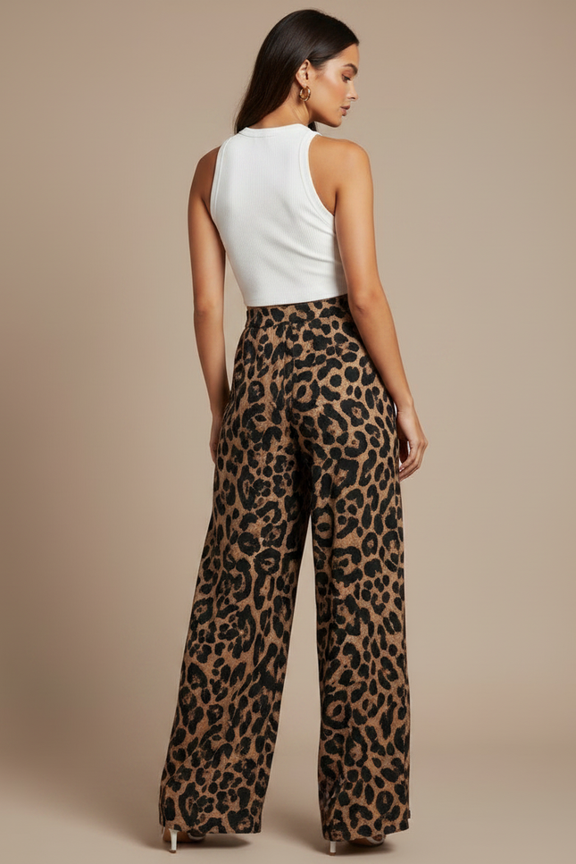 Pantalon Fluide Léopard Fendu Large Taille Haute - Imprimé Viscose - vue 2