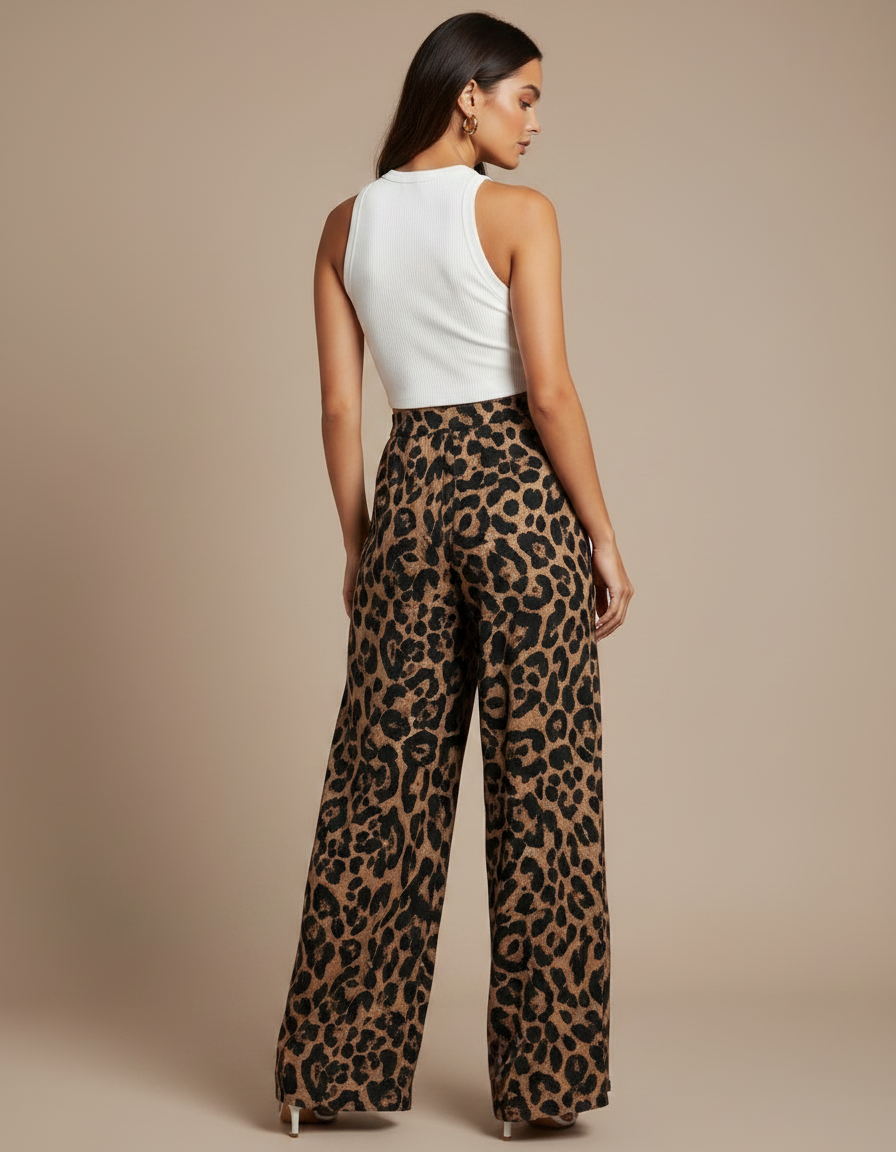 Pantalon Fluide Léopard Fendu Large Taille Haute - Imprimé Viscose - vue 2