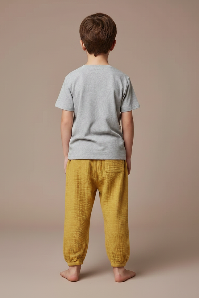 Pantalon Fluide Jaune Moutarde Gaze Ample Enfant - Coton - vue 2