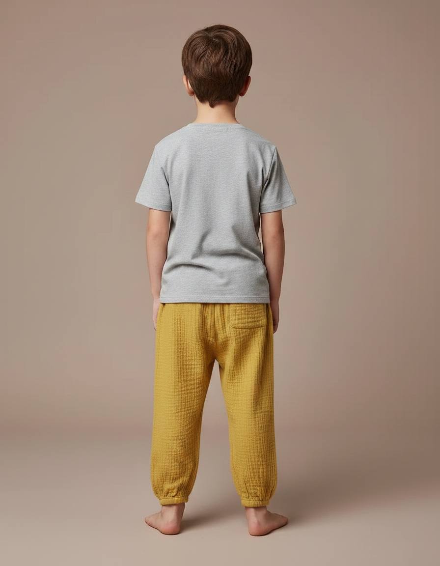 Pantalon Fluide Jaune Moutarde Gaze Ample Enfant - Coton - vue 2