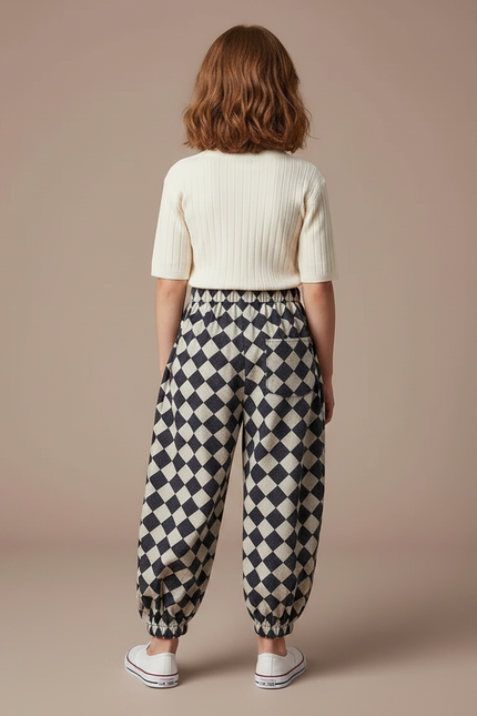 Pantalon Fluide Carreaux Ample Élastiqué Confortable Enfant - Imprimé Toile - vue 2