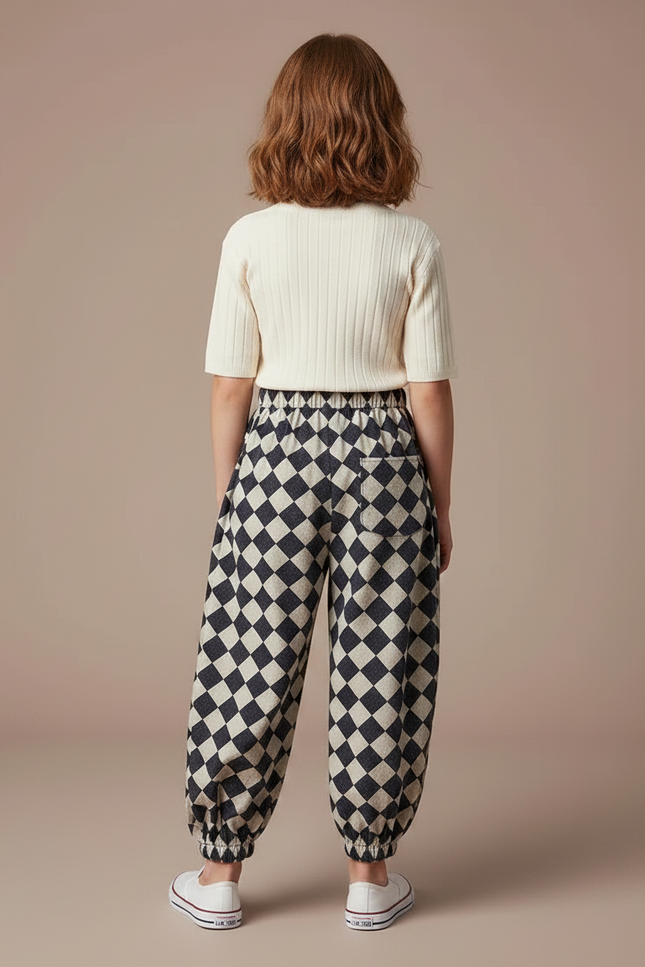 Pantalon Fluide Carreaux Ample Élastiqué Confortable Enfant - Imprimé Toile - vue 2