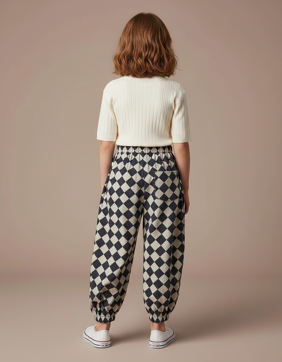 Pantalon Fluide Carreaux Ample Élastiqué Confortable Enfant - Imprimé Toile - vue 2