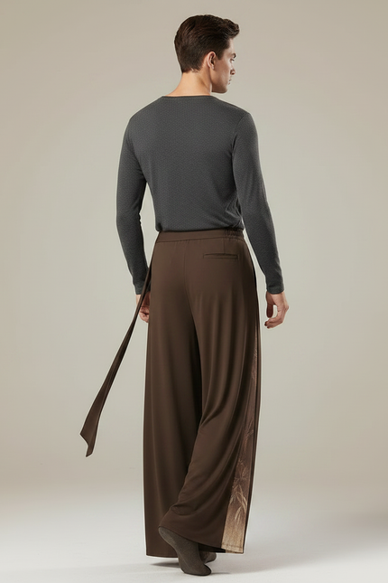 Pantalon Fluide Marron Ample Maille Transparente Homme - vue 2