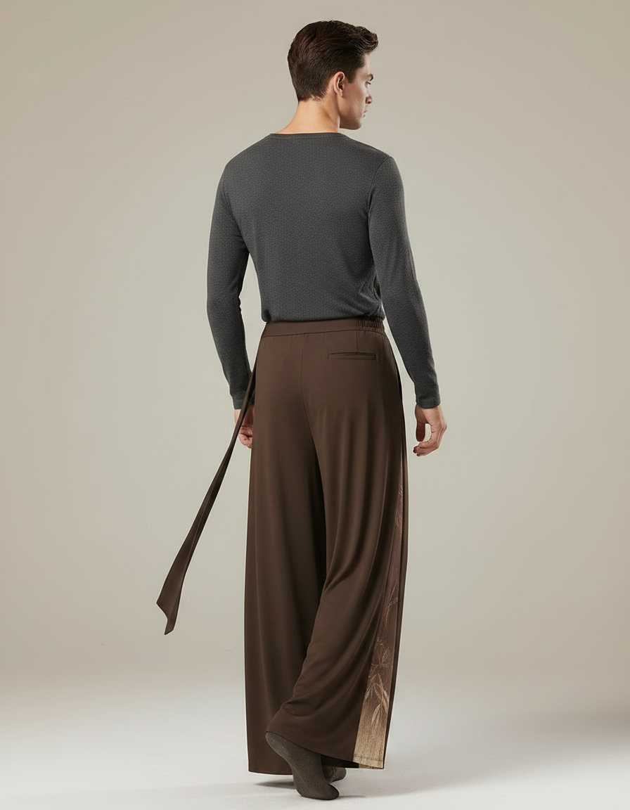 Pantalon Fluide Marron Ample Maille Transparente Homme - vue 2