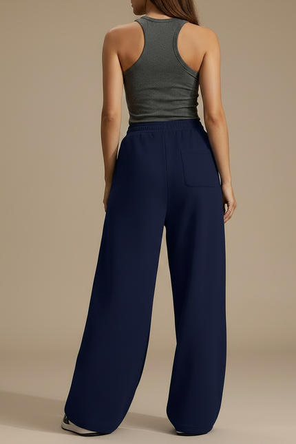 Pantalon Fluide Bleu Marine Ample Décontracté Coton - Molleton - vue 2