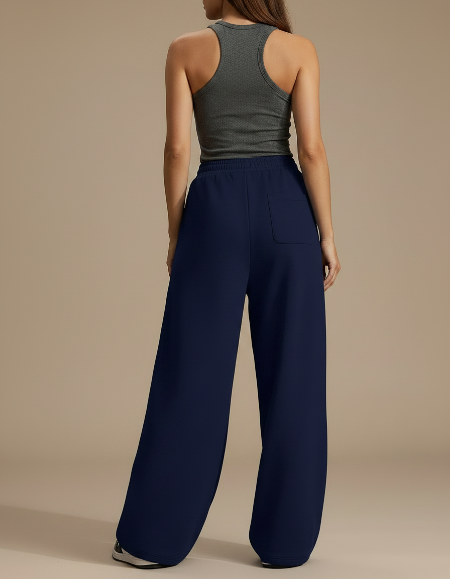 Pantalon Fluide Bleu Marine Ample Décontracté Coton - Molleton - vue 2