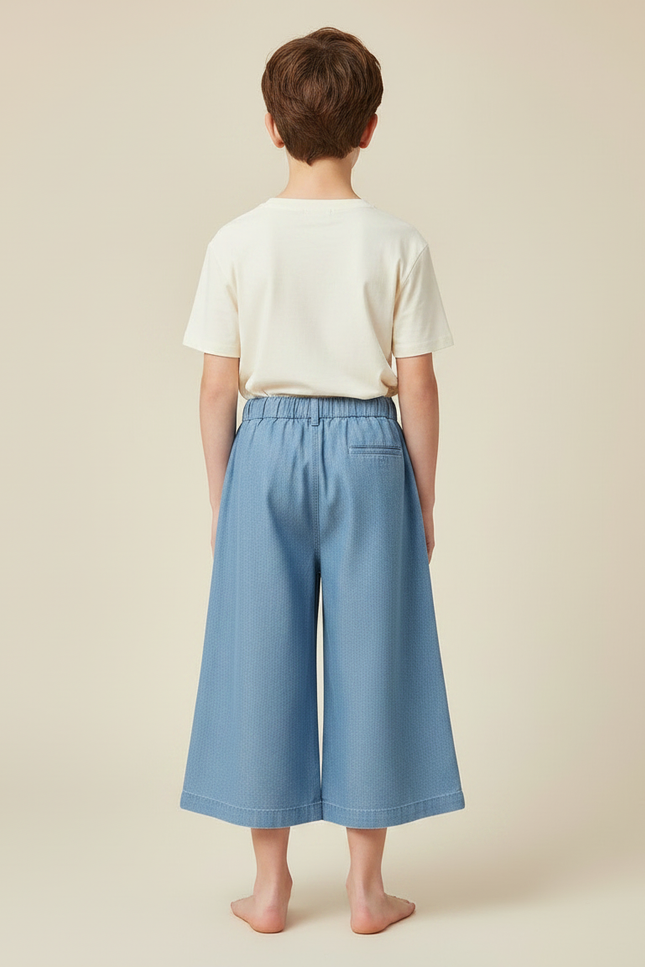 Pantalon Fluide Bleu Ciel Ample Élastiqué Enfant Coton - Jean - vue 2