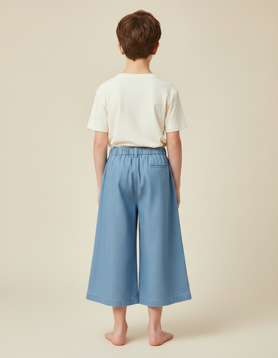 Pantalon Fluide Bleu Ciel Ample Élastiqué Enfant Coton - Jean - vue 2