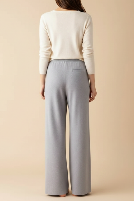Pantalon Fluide Gris Maille Ample Cordon Femme - vue 2