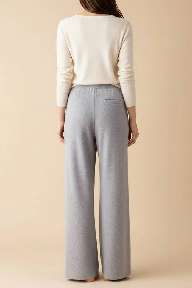 Pantalon Fluide Gris Maille Ample Cordon Femme - vue 2
