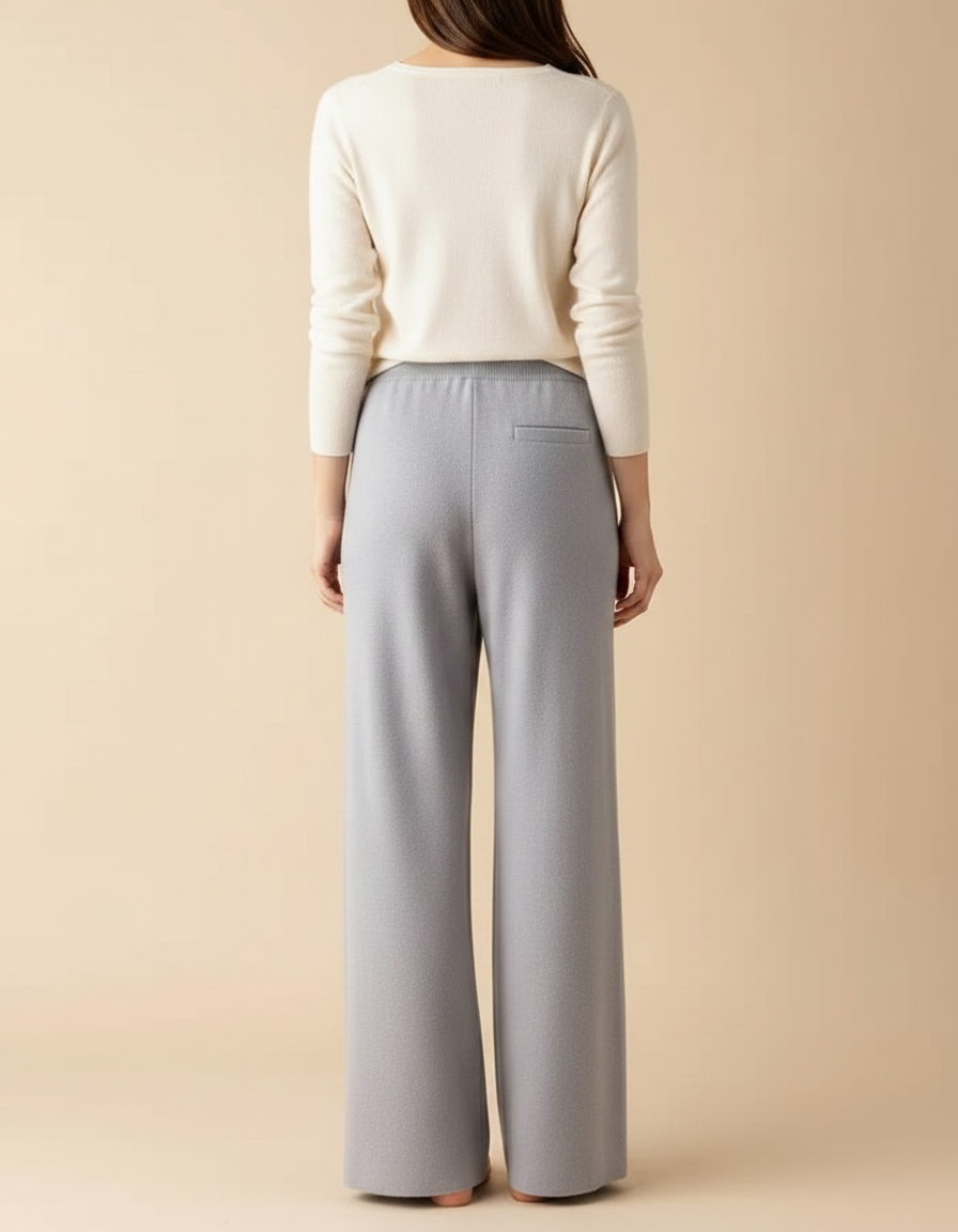 Pantalon Fluide Gris Maille Ample Cordon Femme - vue 2