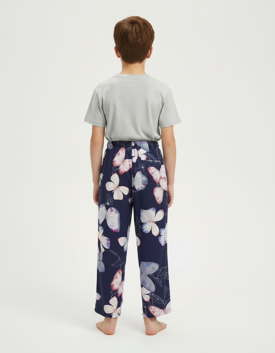 Pantalon Fluide Papillons Bleu Marine Ample Confortable Enfant - Viscose - vue 2