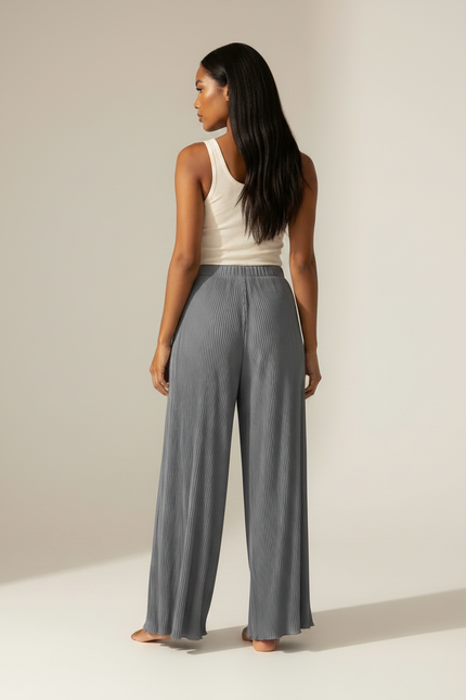 Pantalon Fluide Gris Plissé Ample Décontracté Femme - Polyester - vue 2