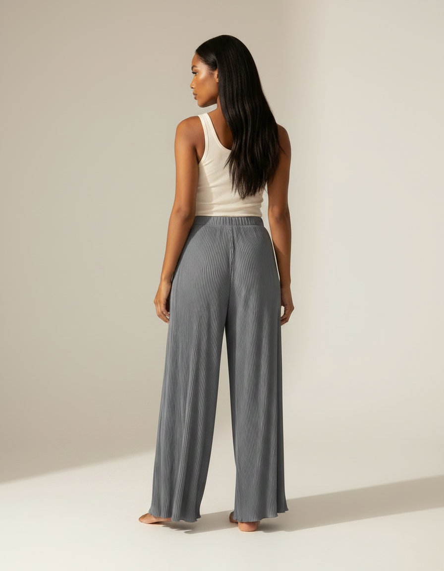 Pantalon Fluide Gris Plissé Ample Décontracté Femme - Polyester - vue 2
