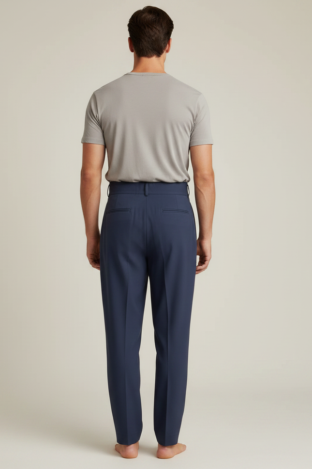 Pantalon Fluide Bleu Marine Plissé Homme Élégant Droit - Polyester - vue 2