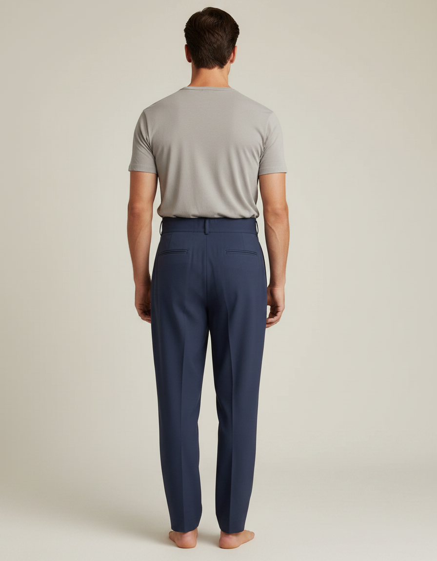 Pantalon Fluide Bleu Marine Plissé Homme Élégant Droit - Polyester - vue 2