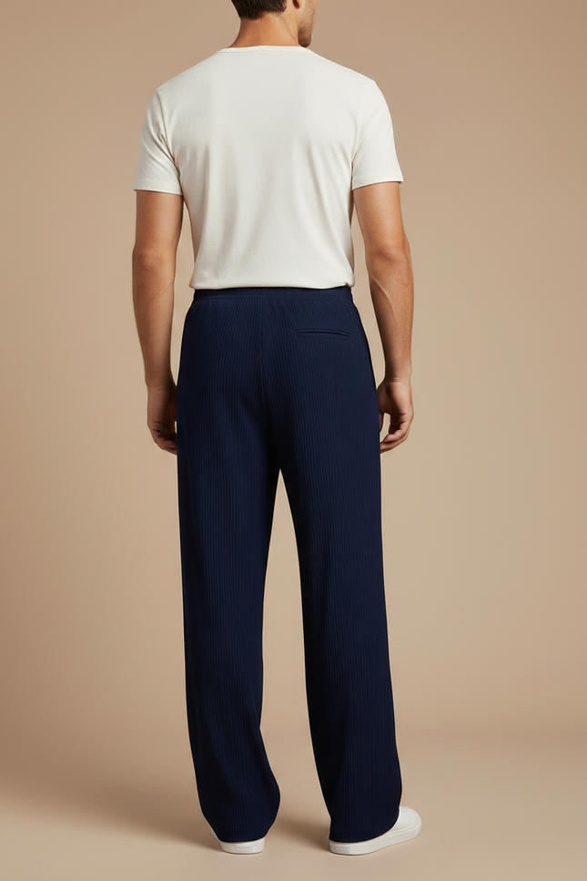 Pantalon Fluide Bleu Marine Côtelé Ample Décontracté Homme - Maille - vue 2