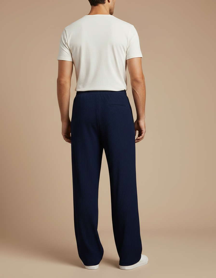 Pantalon Fluide Bleu Marine Côtelé Ample Décontracté Homme - Maille - vue 2