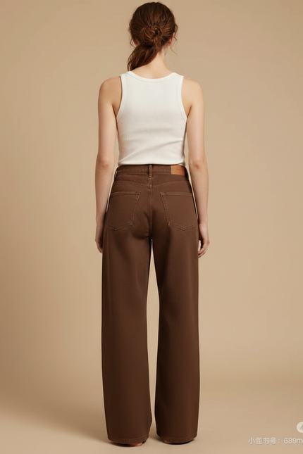 Pantalon Fluide Marron Ample Taille Haute Droit - Jean - vue 2