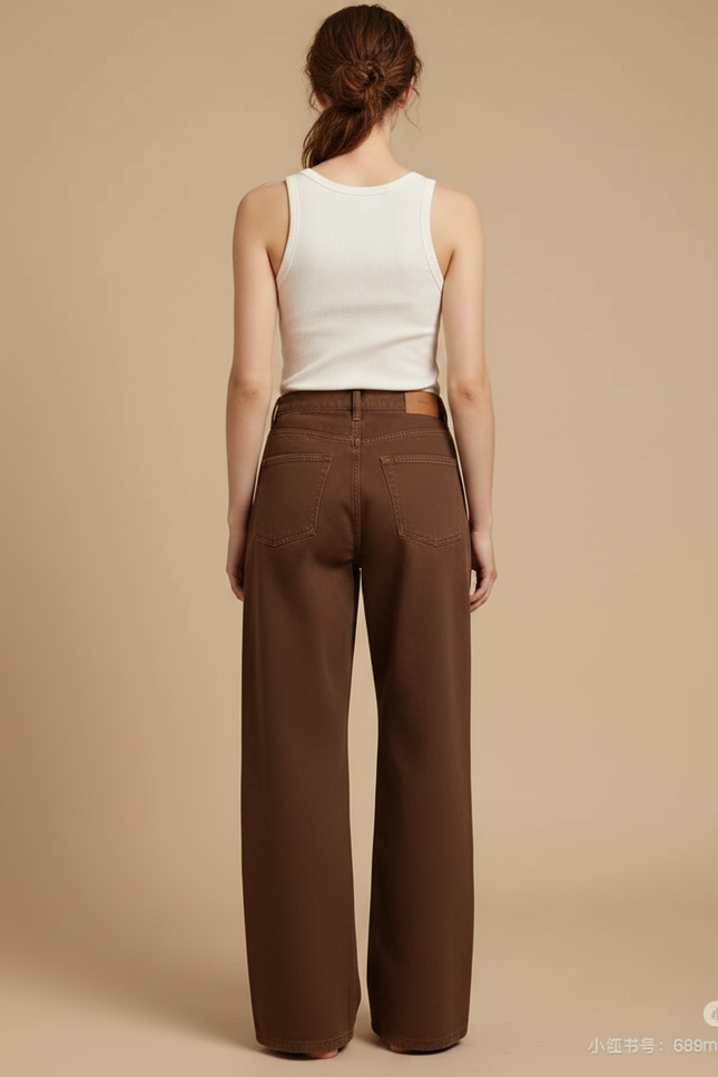 Pantalon Fluide Marron Ample Taille Haute Droit - Jean - vue 2