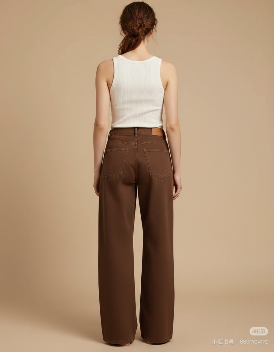 Pantalon Fluide Marron Ample Taille Haute Droit - Jean - vue 2