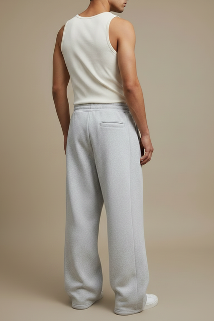 Pantalon Fluide Gris Ample Cordon Décontracté - Molleton - vue 2