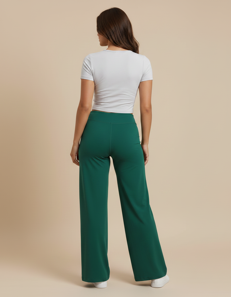 Pantalon Fluide Évasé Femme - Vert Polyester - vue 2