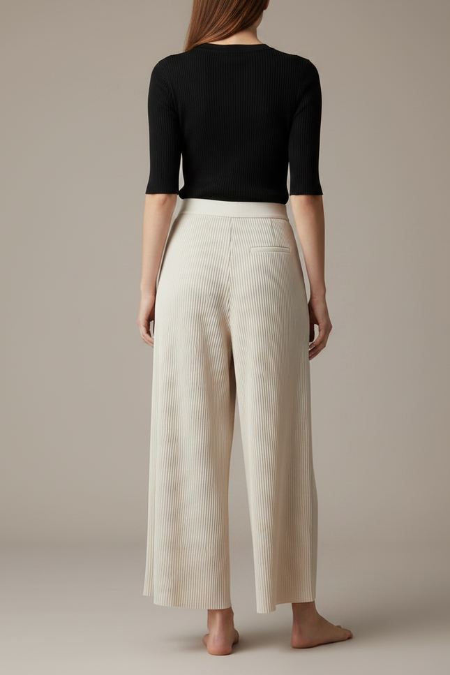 Pantalon Fluide Plissé Écru Ample Élégant Femme - Beige Polyester - vue 2