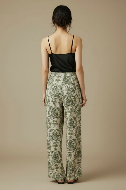 Pantalon Fluide Vert Imprimé Ample Confortable Léger - Viscose - vue 2