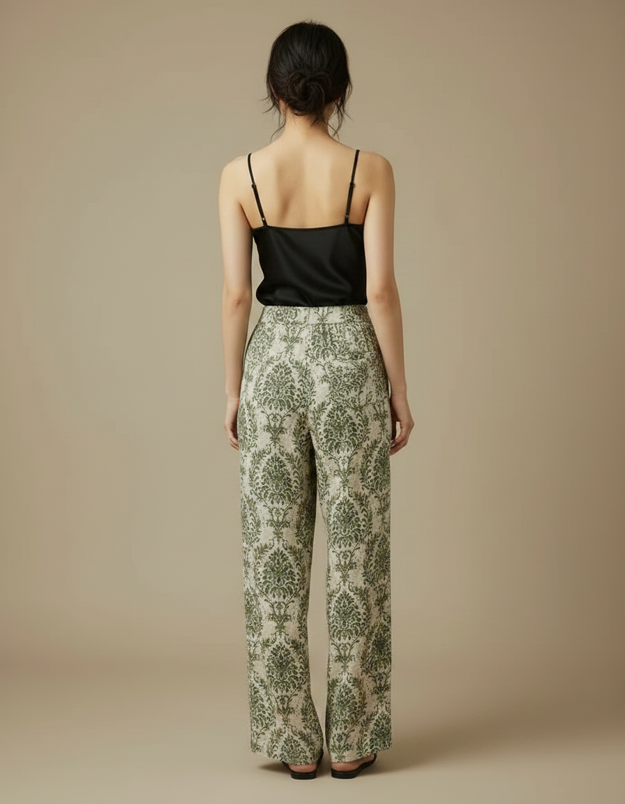 Pantalon Fluide Vert Imprimé Ample Confortable Léger - Viscose - vue 2