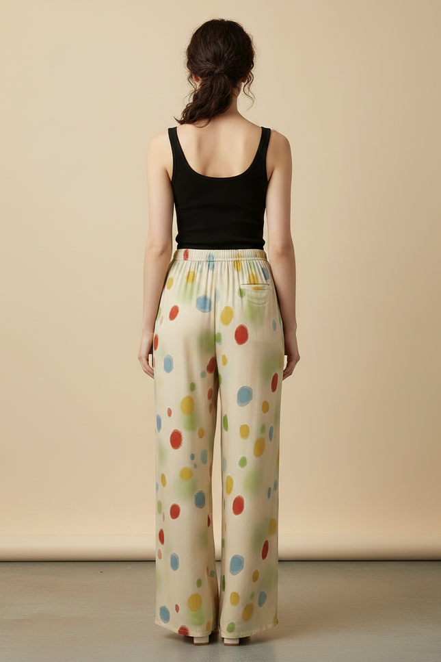 Pantalon Fluide Imprimé Pois Colorés Ample Confortable - Viscose - vue 2