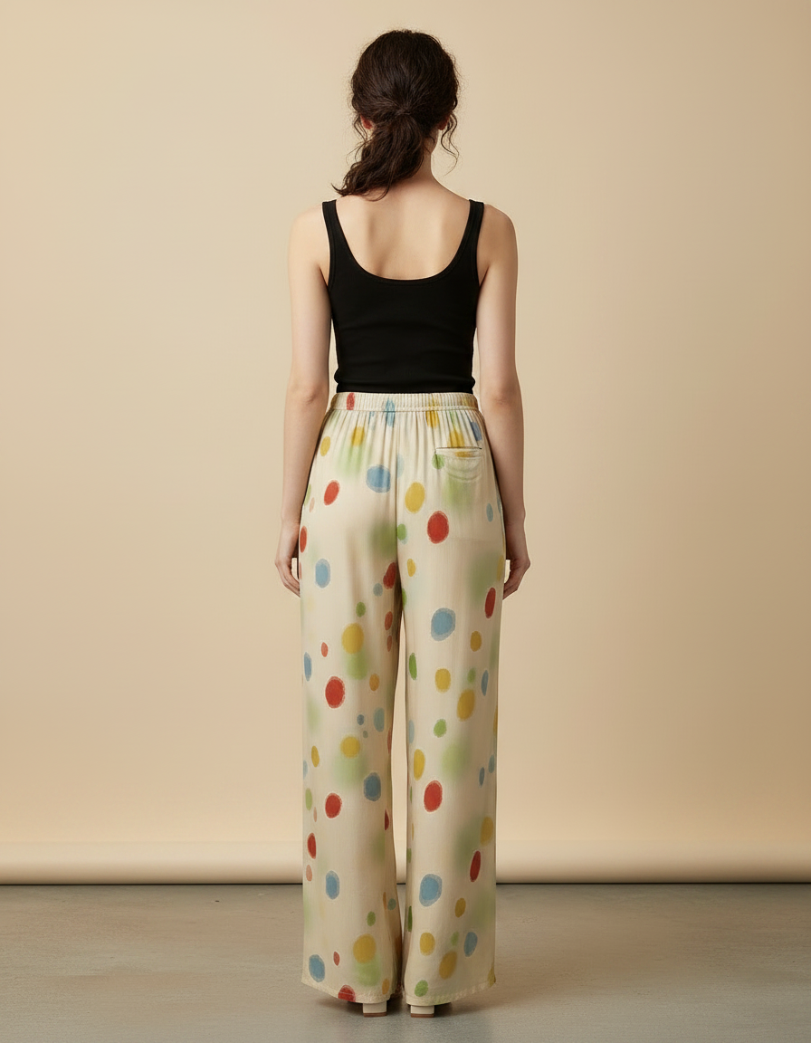 Pantalon Fluide Imprimé Pois Colorés Ample Confortable - Viscose - vue 2