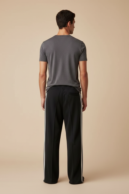 Pantalon Fluide Noir Ample Rayé Décontracté Homme - Polyester - vue 2