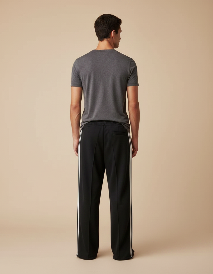 Pantalon Fluide Noir Ample Rayé Décontracté Homme - Polyester - vue 2