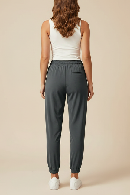 Pantalon Fluide Gris Ample Sportif Décontracté Chevilles Resserrées Femme - Polyester - vue 2