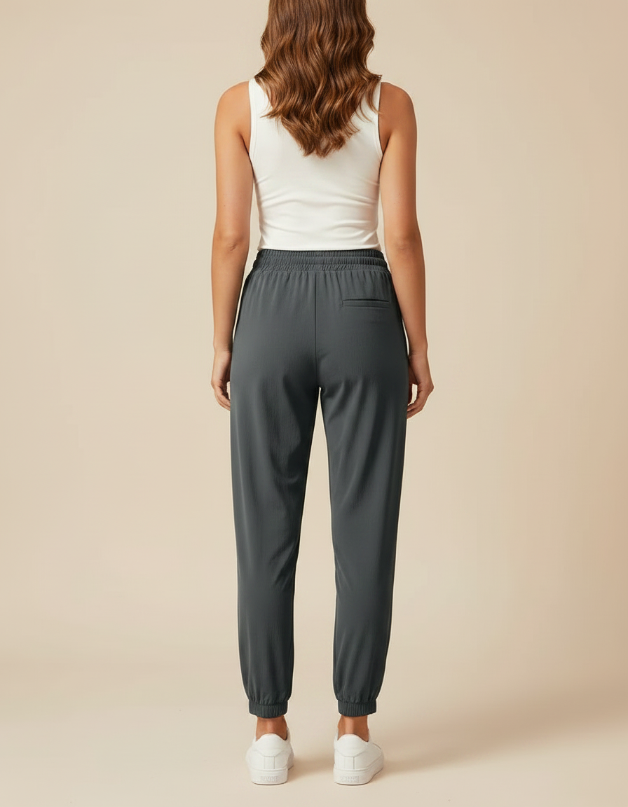 Pantalon Fluide Gris Ample Sportif Décontracté Chevilles Resserrées Femme - Polyester - vue 2