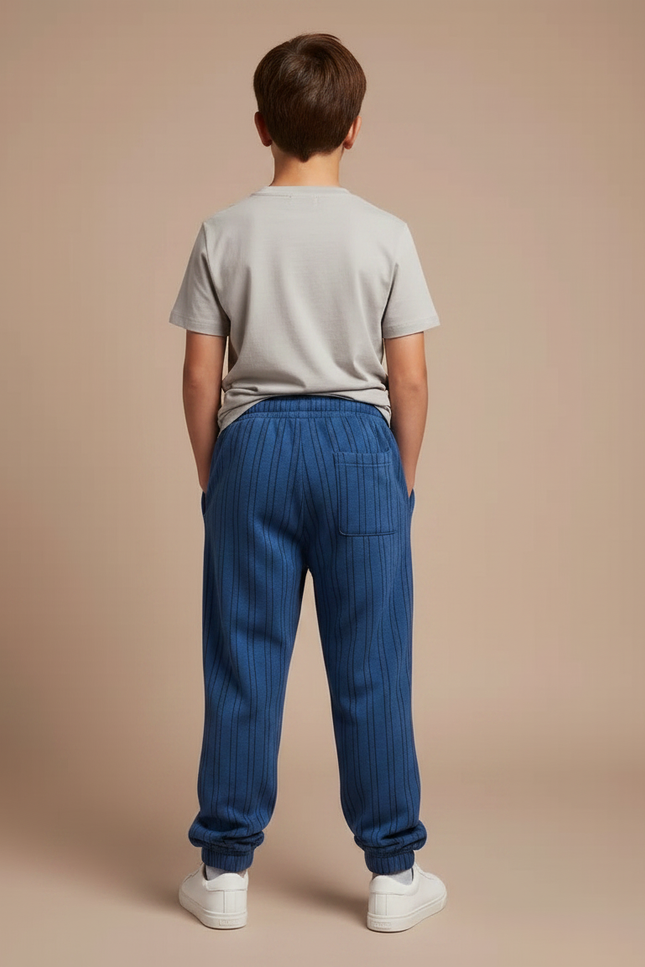 Pantalon Fluide Bleu Rayé Côtelé Décontracté Enfant - Cordé - vue 2