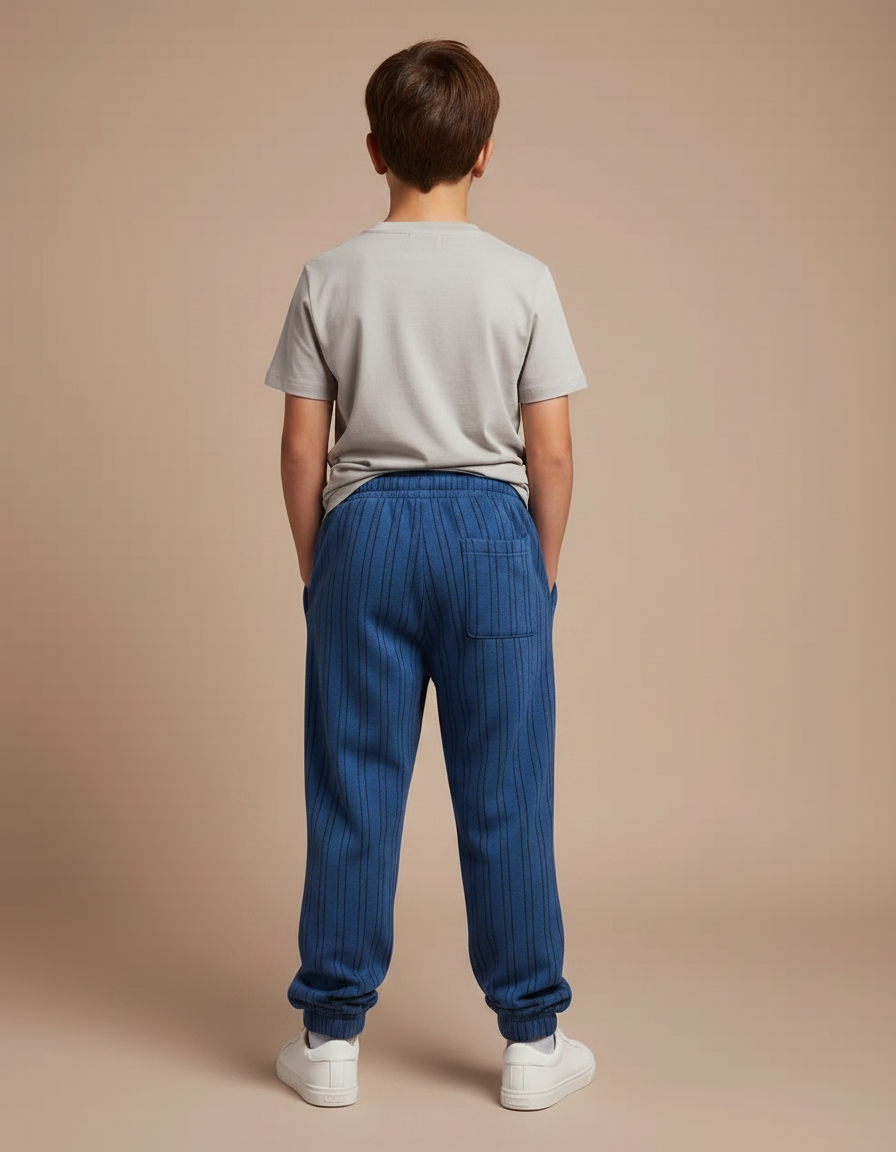 Pantalon Fluide Bleu Rayé Côtelé Décontracté Enfant - Cordé - vue 2