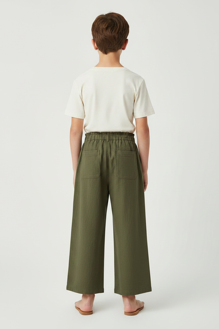 Pantalon Fluide Vert Kaki Coton Ample Décontracté - Lin - vue 2