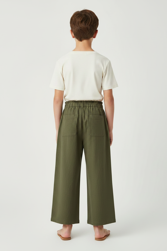 Pantalon Fluide Vert Kaki Coton Ample Décontracté - Lin - vue 2