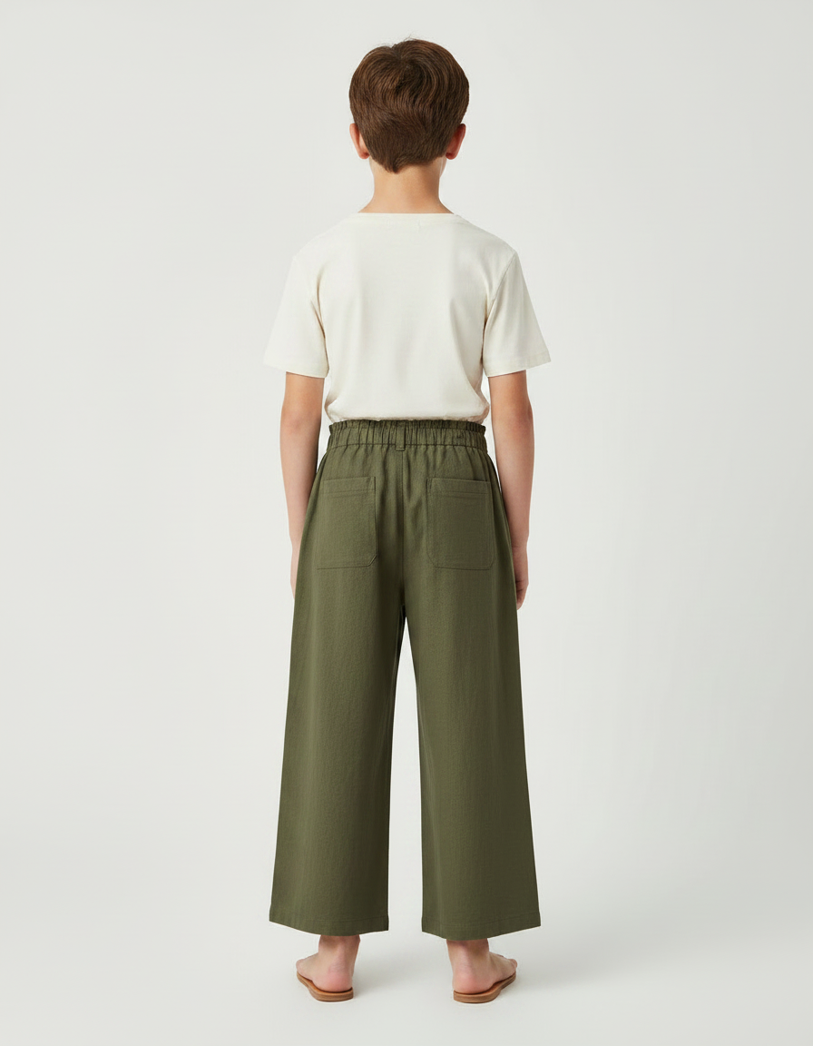 Pantalon Fluide Vert Kaki Coton Ample Décontracté - Lin - vue 2