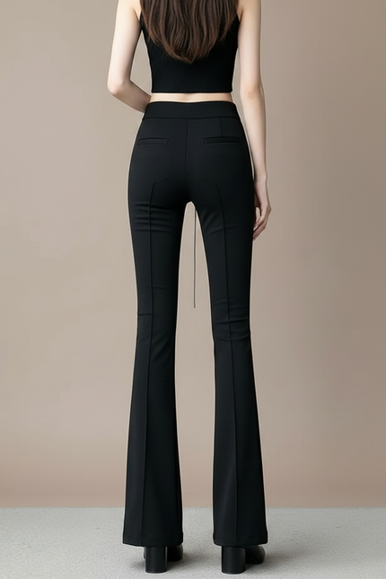 Pantalon Fluide Noir Taille Haute Évasé Chic Élégant - Polyester - vue 2
