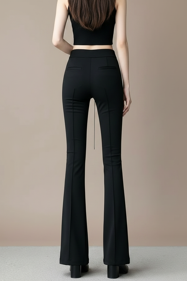 Pantalon Fluide Noir Taille Haute Évasé Chic Élégant - Polyester - vue 2