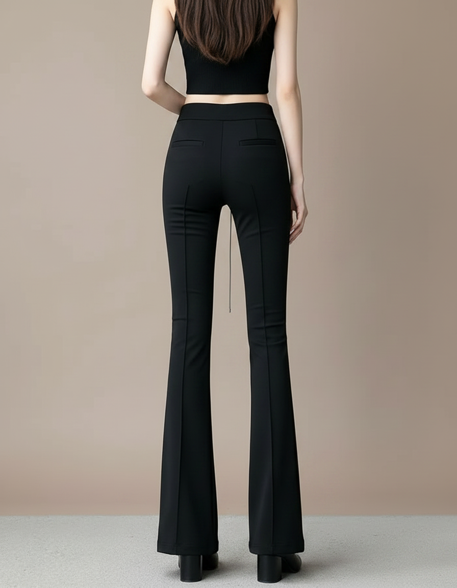 Pantalon Fluide Noir Taille Haute Évasé Chic Élégant - Polyester - vue 2